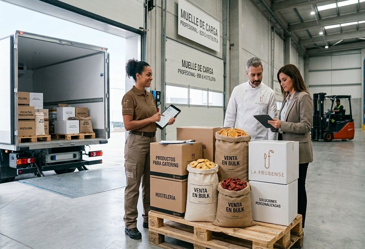 Equipo de La Frubense preparando pedidos para catering y distribución profesional