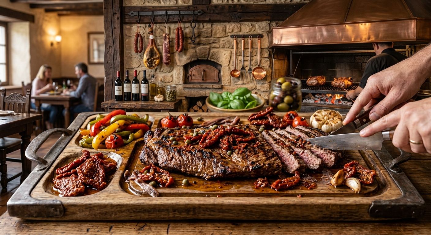 Carne asada con guarnición de tomates secos
